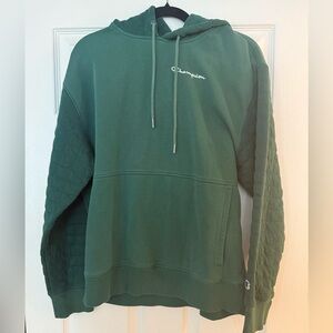 Champion Men's Green Hoodie Pullover Sweatshirt Medium Quilted Style Arms & Hood